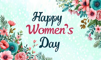 Fototapeta premium Women's Day card with flowers and greetings