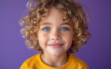 Naklejka premium happy smiling caucasian kid portrait, professional studio background