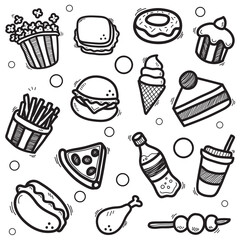 Fast Food Doodle Icons Hand Made Vector Line Art Sketch