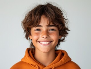 happy smiling caucasian kid portrait, professional studio background