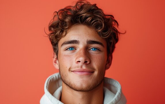 happy smiling caucasian man portrait, professional studio background
