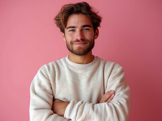 Fototapeta premium happy smiling caucasian man portrait, professional studio background