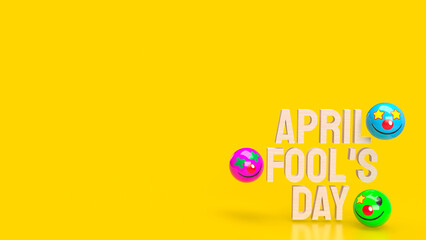 The April Fools Day text on yellow Background for holiday concept 3d rendering.