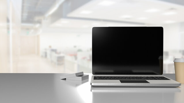 The laptop on table for Business concept 3d rendering.