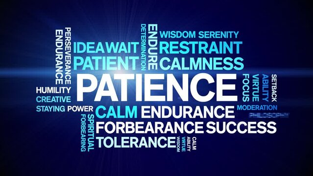 Patience animated word cloud;text design animation tag kinetic typography seamless loop.