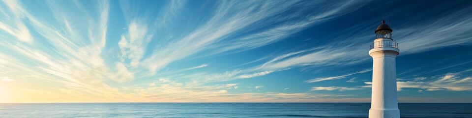 Obraz premium Coastal lighthouse panorama, standing tall against a backdrop of the sea and sky