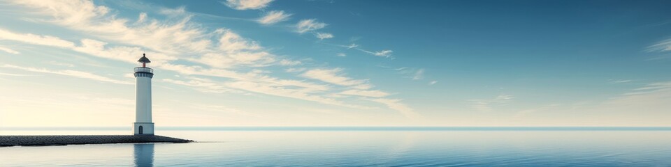 Obraz premium Coastal lighthouse panorama, standing tall against a backdrop of the sea and sky