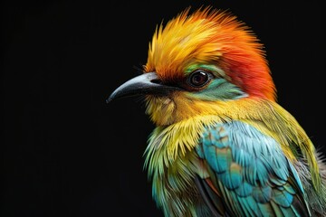 beautiful bird profile portrait on black background, highly detailed - generative ai