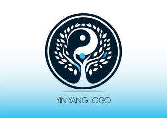 Obraz premium Delicate and elegant circular logo of a yin yang fused with the tree of life