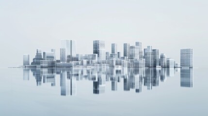 Cityscape city buildings reflec in lake.