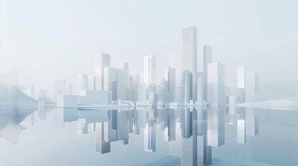 Fototapeta na wymiar Cityscape city buildings reflec in lake.