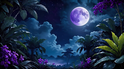 Obraz na płótnie Canvas night violet natural sky jungle moon
