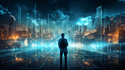 Businessmen, the business world of the graphic future in the form of innovative digital business processing technology. 