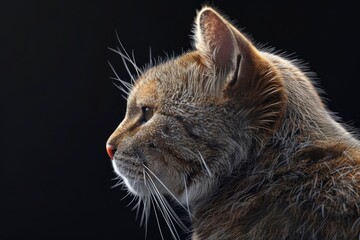 Cat profile portrait on black background, highly detailed - generative ai