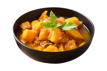 Thai spicy pumpkin soup with pork in bowl