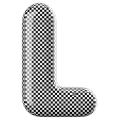 Checkered alphabet letter L font racing bubble 3d render