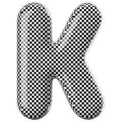 Checkered alphabet letter K font racing bubble 3d render
