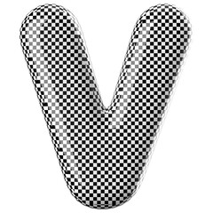 Checkered alphabet letter V font racing bubble 3d render