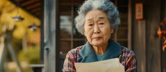 A senior female with 2 million yen in an envelope. - obrazy, fototapety, plakaty