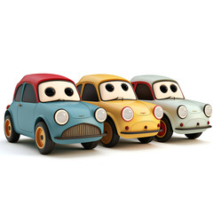 set of cartoon cars on white