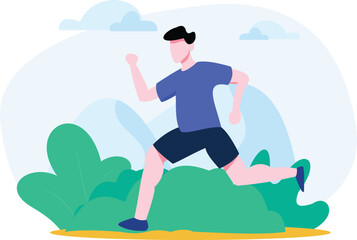Man running flat illustration, Man jogging outside vector flat Illustration, Marathon man vector, Healthy flat illustration