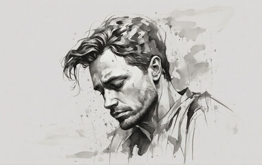 Hand drawn sketch depressed man illustration