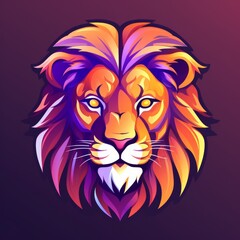 Fantasy Lion - Flat Cartoon Logo Design Vector Illustration - Isolated on Purple Background