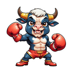 cartoon bull wearing boxing gloves, boxer