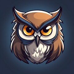 Owl - Flat Cartoon Logo Design Vector Illustration - Isolated on Blue Background