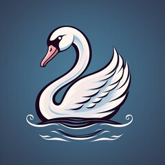 Fototapeta premium Elegant Swan - Flat Cartoon Logo Design Vector Illustration - Isolated on Blue Background