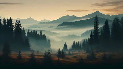 Papier Peint photo autocollant Forêt dans le brouillard Forest background, vibrant trees