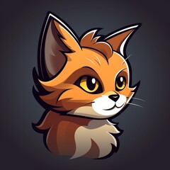 Obraz premium Kitten - Flat Cartoon Logo Design Vector Illustration - Isolated on Black Background