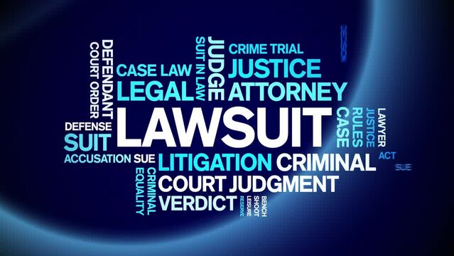 Lawsuit animated word cloud;text design animation tag kinetic typography seamless loop.