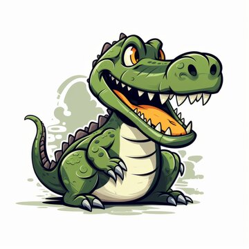 Crocodile - Flat Cartoon Logo Design Vector Illustration - Isolated on White Background