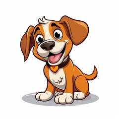 Cute Puppy - Flat Logo Cartoon  Design Vector Illustration - Isolated on White Background