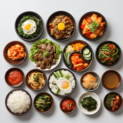 set of Korean food, Korean foods served on white background. - obrazy, fototapety, plakaty