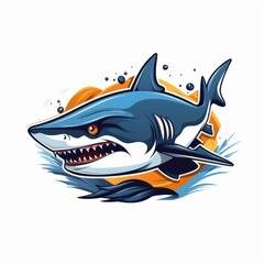 Shark - Flat Cartoon Logo Design Vector Illustration - Isolated on White Background