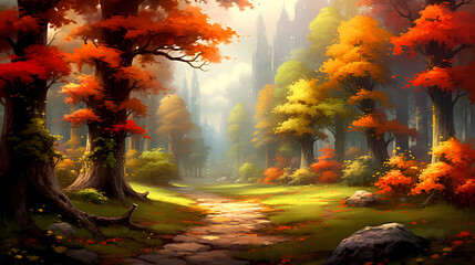 Fototapeta premium Forest background, vibrant trees