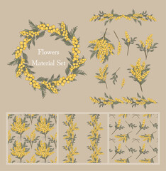 ミモザのイラスト素材セット