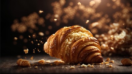 French croissants, best puff pastry dessert, cinematic food photography in studio background 