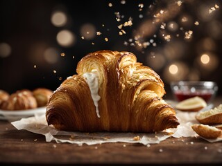 French croissants, best puff pastry dessert, cinematic food photography in studio background  - obrazy, fototapety, plakaty
