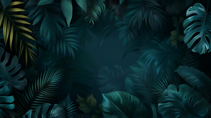 Fototapeta premium Lush Tropical Paradise: Monstera and Palm Leaves Mingle with Coconut, Fern, and Banana in a Stunning Natural Backdrop