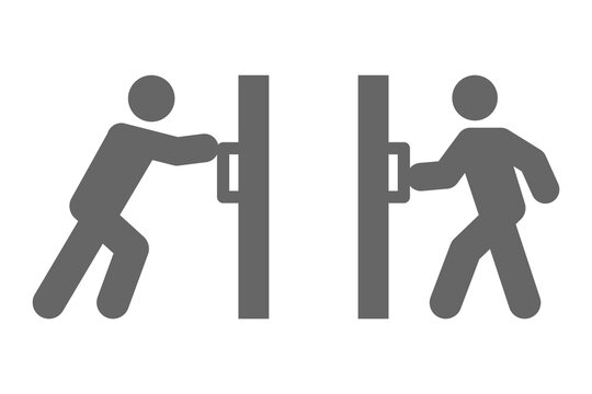 vector set of pull and push, open doors, pull and push signs on doors