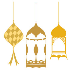 Doodle decoration lamp ketupat abstract cute silhouette illustration with gold color that can be used for that can used for sticker, book, scrapbook, icon, decorative, e.t.c on transparent	