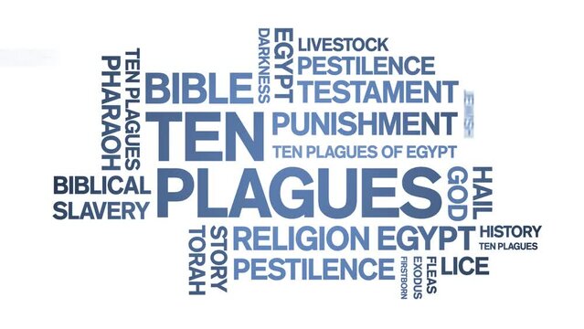 Ten Plagues animated word cloud;text design animation tag kinetic typography seamless loop.