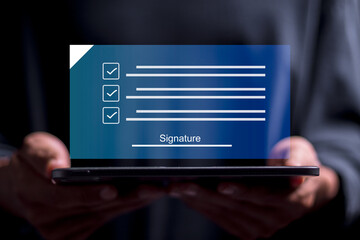 Business contract. Person sign electronic document on digital document for electronic signature concept. e-signing, document management.