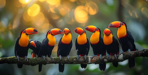 Poster Spectacular Toucan Flock Perched in Canopy Capture the vibrant colors and cacophonous calls of a flock of toucans as they perch in the dense canopy of the jungle, their rainbow-hued plumage adding © Kashif Ali 72