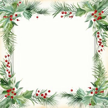 Christmas painted frame border adorned with watercolor flowers..