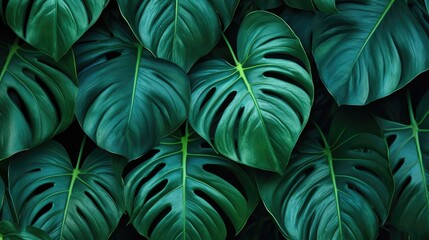 Background and beautiful green leaves of monstera.