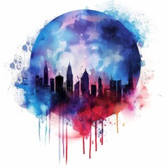 Obraz premium A colorful painting of a city in watercolor design.